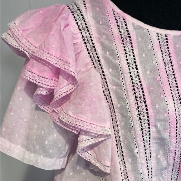 LoveShackFancy Dress Natasha Mini Tie Dye Ruffled Swiss Dot Lace Extra Large - Picture 4 of 16